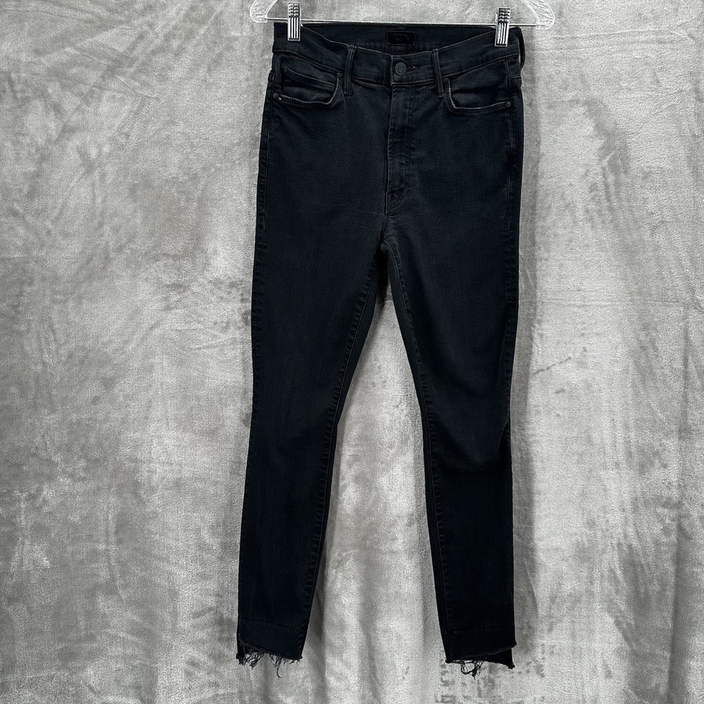 Mother Jeans Womens 27 Black Distressed Faded Stunner Zip Ankle Step Fray Stretc
